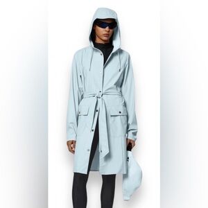 NWT Curve Women’s Rains Waterproof Raincoat Blue Hooded Trench Coat Size L